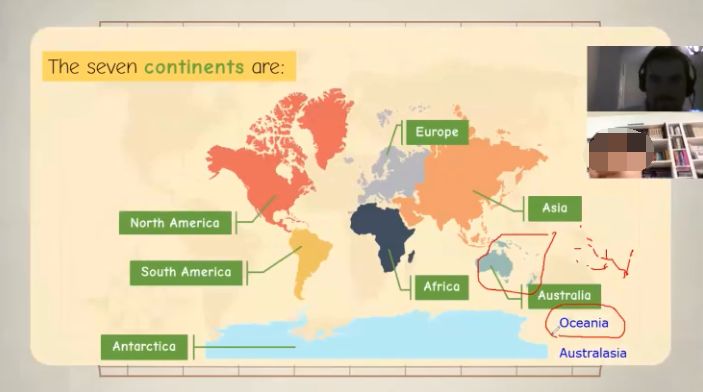 英国小学地理课《Continents》，了解地球上的陆地。